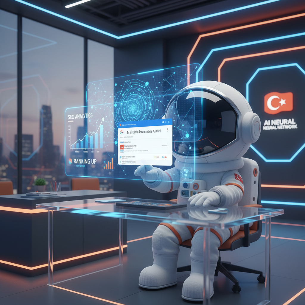 Astronot maskotlu Google yapay zeka SEO 2026 görseli